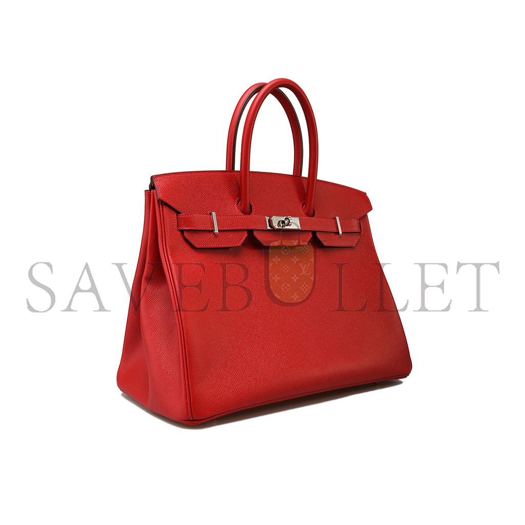 H**mes master birkin 35 swift leather red silver buckle h049362cc02 (35*25*18cm)